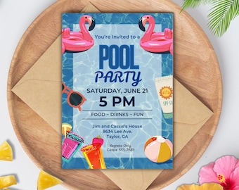Printable Pool Party Invitation | Summer Pool Party | Editable Invitation | Digital Pool Party Invitation | Canva Template