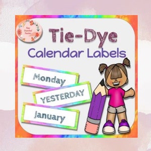 Afdrukbare kalenderlabels | Tie Dye kalenderlabels | Dagen van de weeklabels | Maanden van het jaarlabels