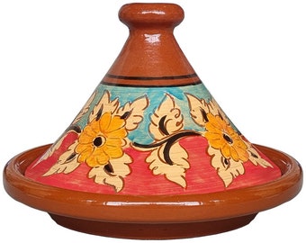 Tajine Tagine Taschin 32cm Handgemacht Bleifrei marokkanischer Schmortopf Handbemalt Ton-Topf aus Marokko Pot Induktion Kochtajine Fleur