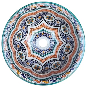 Ceramic washbasin Ø40 hand painted oriental washing bowl washbasin washbasin built-in top washbasin handmade Morocco Fes-16