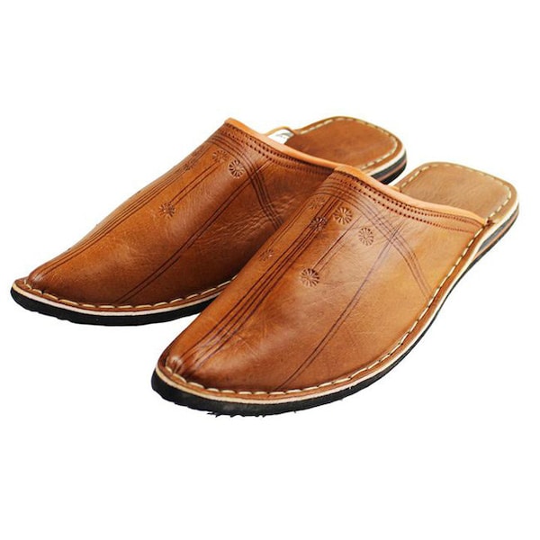 Orientalische Leder-Schuhe Handgemacht Caramel Babouche  Marokkanische Slipper Pantoffel Hausschuhe Schuhe Marokko Echtleder Aladdin Spitz