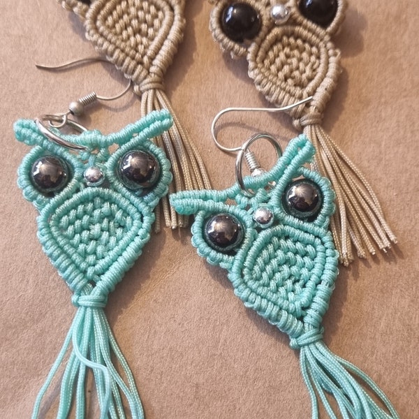 Belles boucles d'oreilles hiboux en macramé | cadeau pour elle | saint valentin | fête des mères | anniversaire | hiboux | boucles d'oreilles chouette | cadeau | Noël