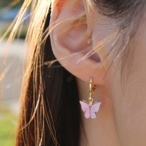 Butterfly Earrings | Hoop Earrings | Huggies Small Hoops | Gold Plated Earrings | Dainty Jewelry | Gifts for Her