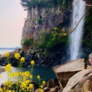 Water falling into the sea. Jeju Island South Korea
