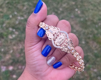 Gold plated virgen de Guadalupe bracelet 14k