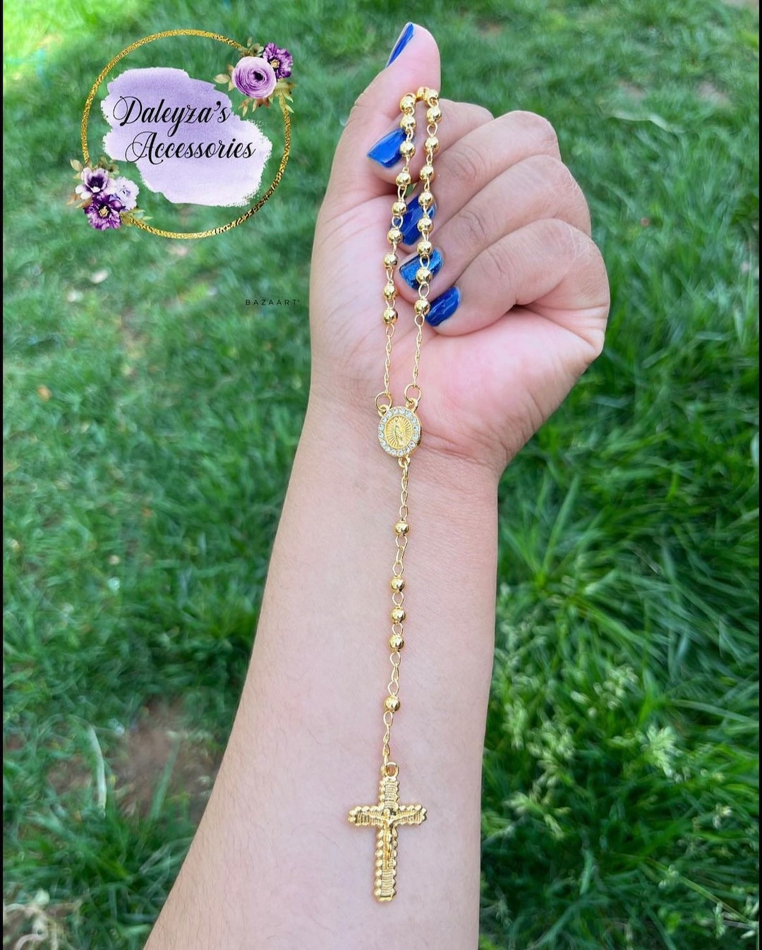 14k Solid Yellow Gold Rosary Necklace – Virgen De Guadalupe – 26 Inch – Italian Made
