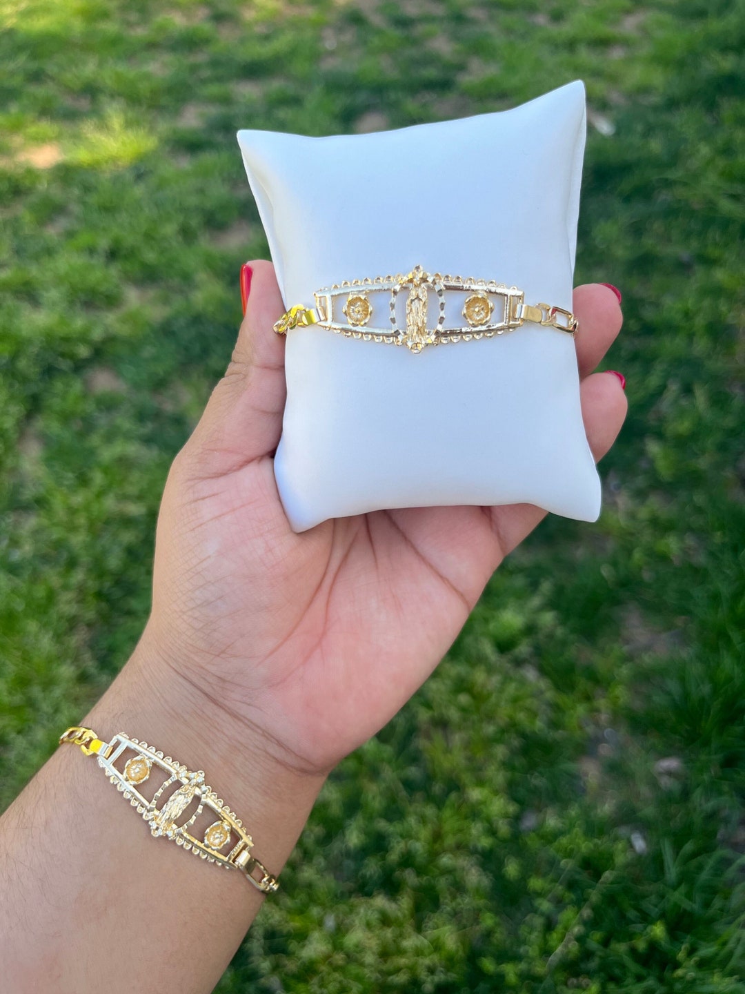 Virgen De Guadalupe Oro Platead Pulsera 14K - Etsy