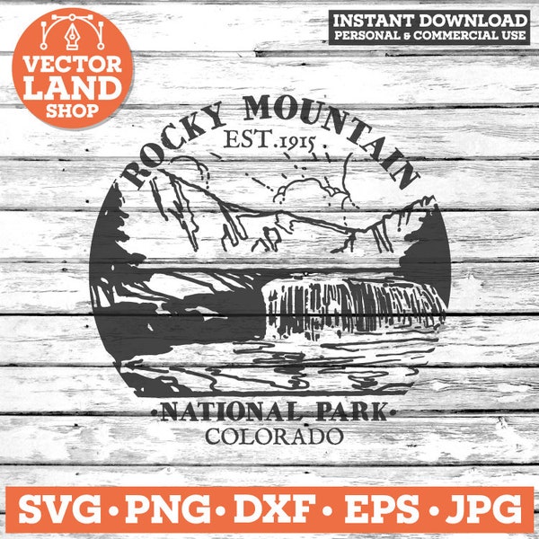 Rocky Mountain svg, National Park svg, Colorado svg, Outdoors Svg, Woodland Landmark, Silhouette Vector, Nature Cut File, Design, Scrapbook.