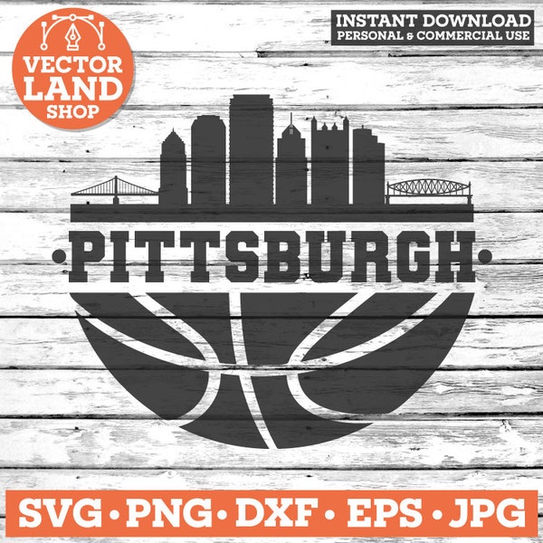 Pittsburgh Basketball Svg, Pittsburgh Svg, Basketball Team Logo, Pittsburgh Sublimation PNG, Pittsburgh Skyline, Pittsburgh City, Vector.