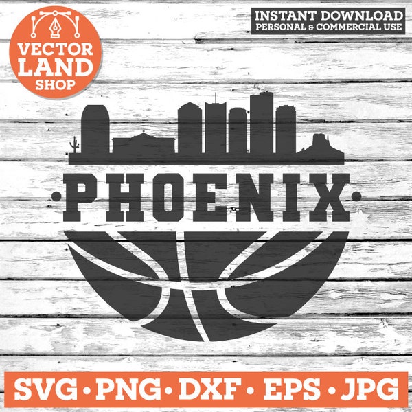 Phoenix Basketball Svg, Phoenix Svg, Basketball Team Logo, Phoenix City Svg, Phoenix Skyline, Phoenix City PNG, Arizona Svg, Vector Clipart.