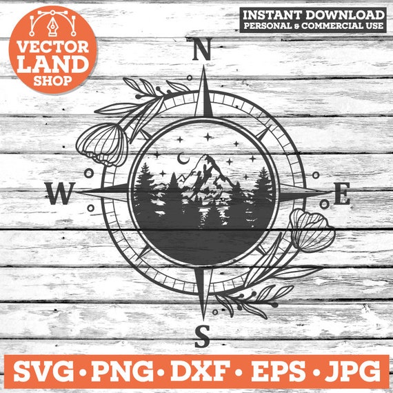 Forest and Compass SVG, Mountain Svg, Adventure Svg, Dxf Eps