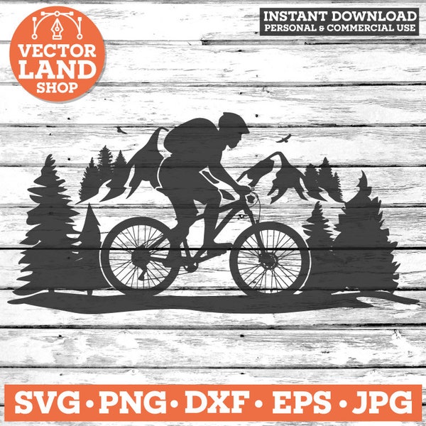 MTB Svg, Mountain Bike Svg, Cycling Svg, Outdoor Svg, Forest Svg, Mountains MTB Svg, Bike Hike Svg, Freeride Landmark Vector Silhouette.