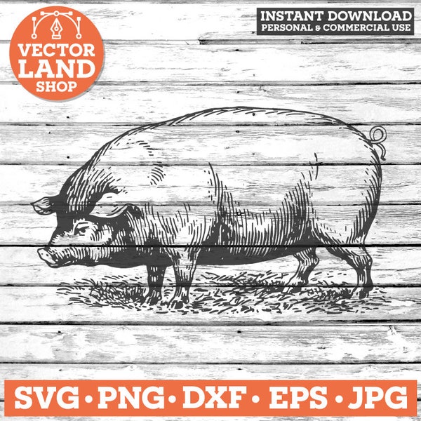 Pig Svg, Farm Svg, Cottage Svg, Farm Scene Svg, Animal Printable, Pigs Clipart, Pig Png, Pig Drawing, Pig Iron On Transfer, Black and White.