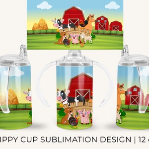 12oz Kids Sippy Cup Farm Animals 12oz Skinny Sublimation Designs Descarga digital Tumbler Wrap PNG JPG Cute Sippy Cup, Kids Water Bottle