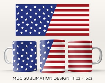 Patriotic American Flag 11 oz & 15 Oz Coffee Mug Sublimation Template Designs Sublimate Png Cricut Mug Press Sublimate Wrap