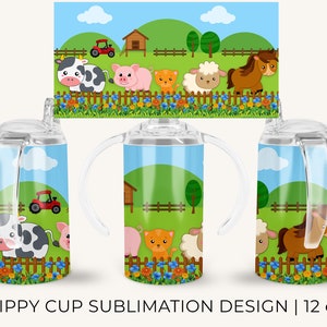 Kid's Farm Animals 12oz Skinny Straight Tumbler Sublimation Designs Digital Download Tumbler Wrap PNG Cute Sippy Cup, Kids Water Bottle