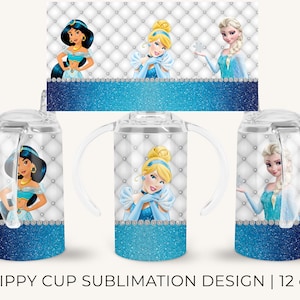 12oz Kids Sippy Cup, Kid&#39;s Princess  Sublimation Designs, Digital Download, 12oz Tumbler Wrap PNG, Cute Sippy Cup Wrap, Kids Water Bottle