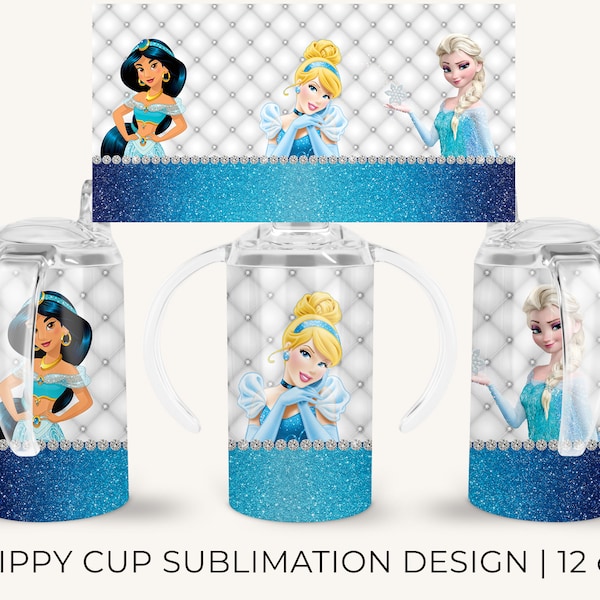 12oz Kids Sippy Cup, Kid's Princess  Sublimation Designs, Digital Download, 12oz Tumbler Wrap PNG, Cute Sippy Cup Wrap, Kids Water Bottle