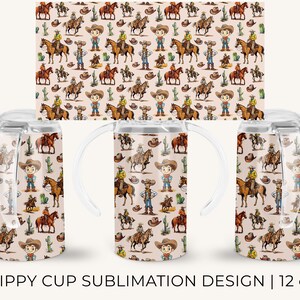12oz Kids Sippy Cup, Vintage Cowboy Sippy Cup - Kids Tumbler Design - 12oz Tumbler Sublimation Design