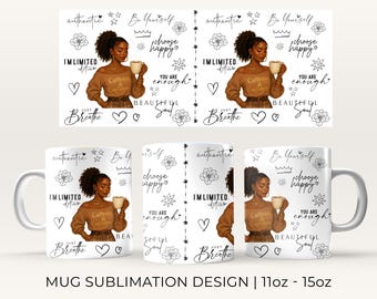 Mujeres, crean en sí mismas. Plantilla de taza de 325 ml y 433 ml, taza de café motivacional para mujer, envoltura de taza con afirmaciones diarias, descarga digital PNG.