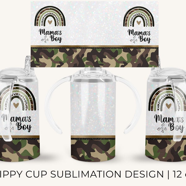 12oz Kids Sippy Cup, Camo mama's boy Sippy Tumbler Wrap Designs, Camouflage Mama Mini PNG