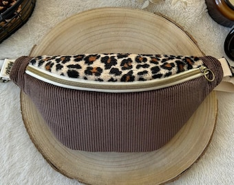 Women's leopard print velvet fanny pack with interior pocket, gift idea