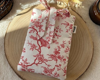 Red toile de jouy book pouch, fleece cover for book or e-reader, gift for women