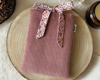 Pink velvet and floral fabric book pouch, several sizes, gift idea for women