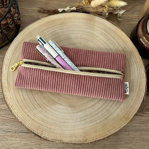 Astuccio portapenne da donna in velluto rosa, fodera in cotone floreale, idea regalo per la mamma