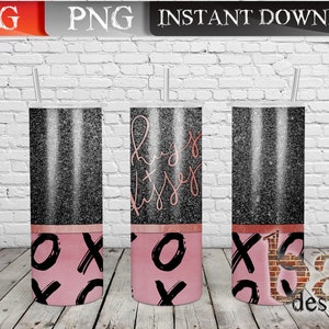 Hugs & Kisses Tumbler Wrap, Valentine&#39;s Day, XOXO, Pink, Sublimation, Print File, Digital, Download, JPG, PNG, Straight 20oz