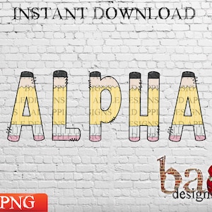 Pencil Squiggle Alpha, School, Teacher, Letters, Font, Outline, PNG, JPG, Print File, Sublimation, Digital Design