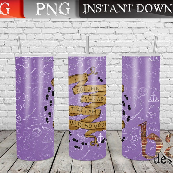 Solemnly Swear Purple Tumbler Wrap, Wizardly World, Up To No Good, Sublimation, Print File, Digital, Download, JPG, PNG, Straight 20oz