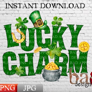 Lucky Charm, Irish, Pot of Gold, Coins, Shamrock, Clover, St Patricks Day, Sublimation, Print File, Digital Download, JPG, PNG