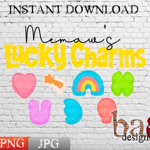 Memaw&#39;s Lucky Charms, Marshmallow Charms, Cereal, St Patricks Day, Sublimation, Print File, Digital, Download, JPG, PNG