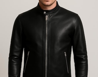 Chaqueta de moto de piel napa auténtica hecha a mano.