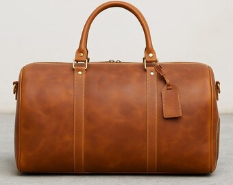Bolso de viaje/bolso de cuero unisex hecho a mano de lujo de cuero genuino.