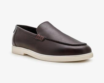 Men's Dark Brown Contrast Slip-On Loafers – Minimalist Comfort Everyday Style