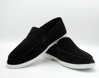 Mocasines de ante negro para hombre / Zapatos minimalistas cómodos
