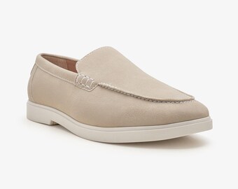 Mocasines sin cordones de ante beige – Zapatos casuales de vestir para hombre