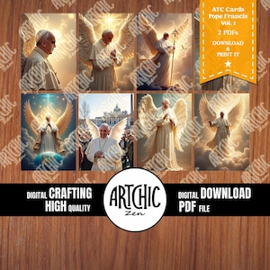 Cartões ATC Papa Francisco Vol. 1 | Papa Francisco | Arte religiosa para impressão | Padre Papa Francisco | Download instantâneo | 2,5 x 3,5 pol. | PDF