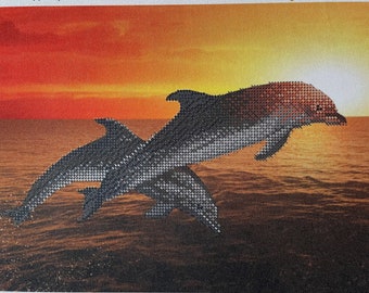 Bead embroidery kit DOLPHIN Needle Work Beginners Hand embroidery kit Beading embroidery Modern Wall Decor