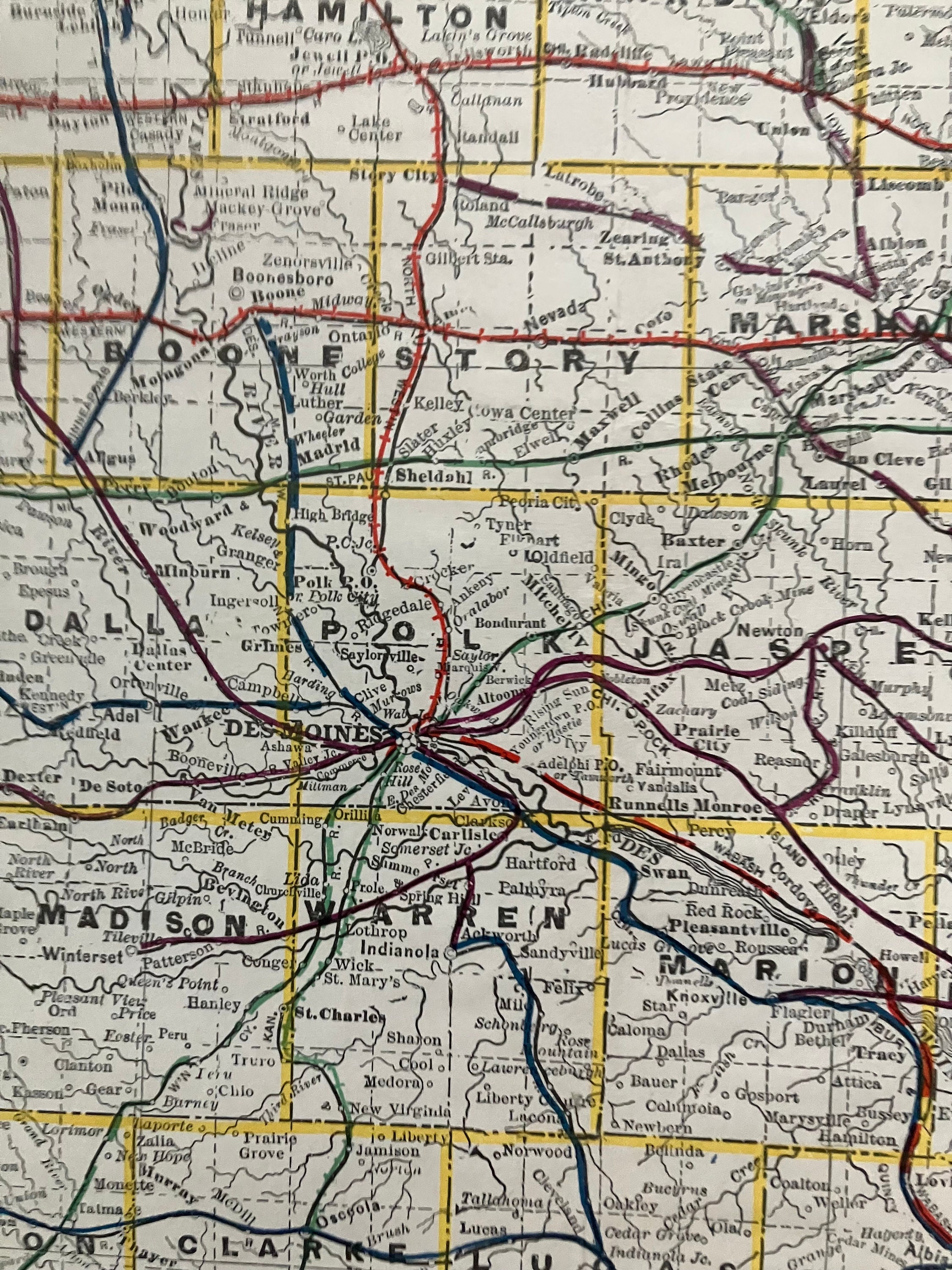 1897 Iowa Railroad Map. From an Atlas. VERY GOOD CONDITION in Plastic ...