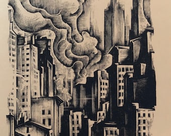 Vintage Art Book &quot;Woodcuts of New York&quot; Pages from a Diary by Hans A. Mueller 1938 translated from German by Paul Standard