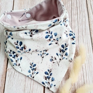 Neckerchief scarf triangular scarf old pink lilac blue flowers branches leaves girls baby 68 74 80 86 92 98 104