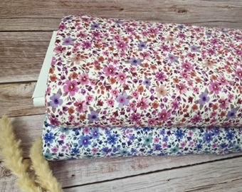 GOTS-certified cotton jersey - fuchsia or blue floral print fabric by the meter, OEKO-TEX certified