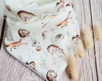 Neckerchief fleece winter animals baby scarf triangular scarf handmade cream deer unisex boys girls 68 74 80 86 92 98