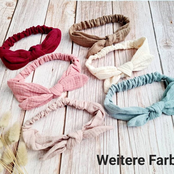 Stirnband Haarband Haarschleife Musselin Baby Mädchen - verschiedene Farben - handmade