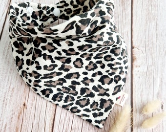 Halstuch Musselin Schal Dreieckstuch Baby Leo Panther Animalprint beige schwarz 68 74 80 86 92 98 104 handmade