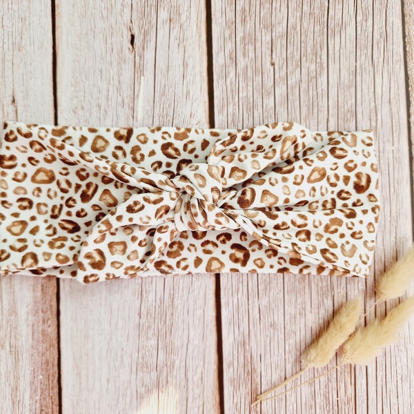 Stirnband Haarband Baby Knotenstirnband Bandeau Mädchen Turban Leo Animalprint braun beige