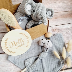Geschenkset Elefant grau Baby Newborn Geburt Taufe personalisierbar mit Namen
